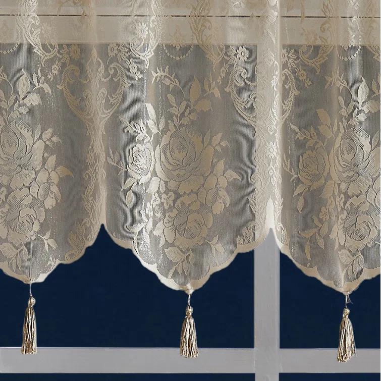Rosdorf Park Rosdorf Park Pair Of 2 Sheer Lace Curtain Panels with Attached Matching Valance With 6 Tassels. (Set of 2)