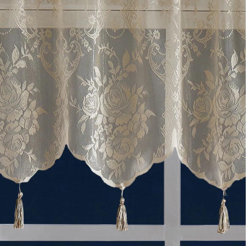 Rosdorf Park Rosdorf Park Pair Of 2 Sheer Lace Curtain Panels with Attached Matching Valance With 6 Tassels. (Set of 2)