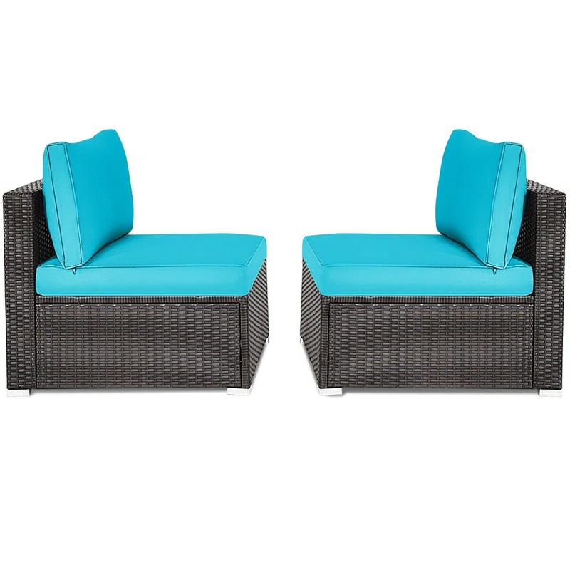 Ivy Bronx Howells 2 Pieces Patio Rattan Armless Sofa Set with Cushions (Set of 2)