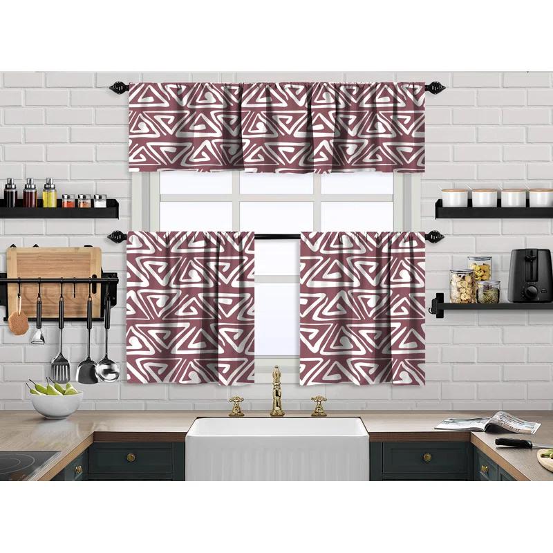 Boho Design Kitchen Valance (50X14) And 2 Tiers Cafe Curtains