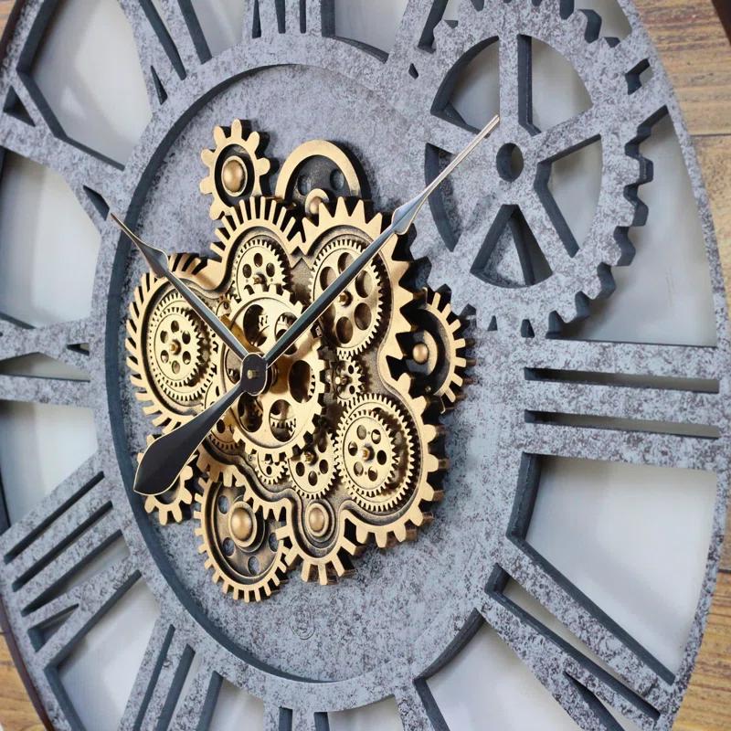 The Gears Clock Wall Clock 36" Round Oversized for Living Room decor with Real Moving Gears America Collection