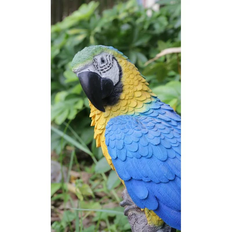 Blue and Yellow Parrot on Branch Polyresin Statue