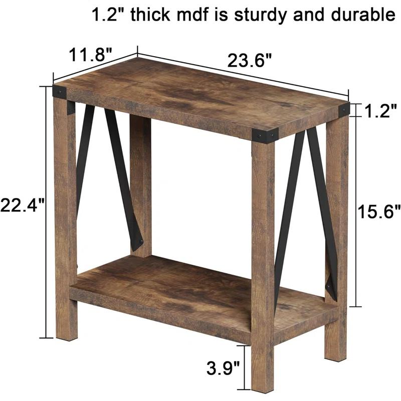 Gracie Oaks Farmhouse End Table For Small Spaces, Narrow Side End Table With Storage Shelf, Rustic A-Design Nightstand Sofa Table For Living Room, Bedroom 2 Pack