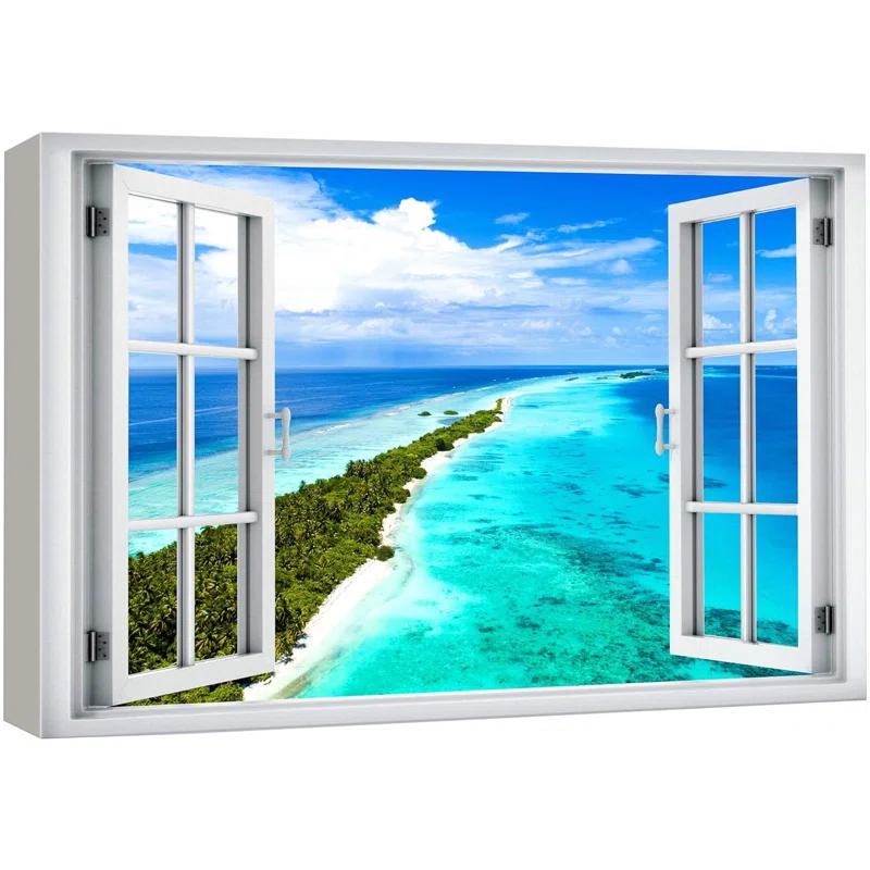 IDEA4WALL Window Scenery " Window View Teal Blue Beach Shore Tropical Island Wilderness Nature "