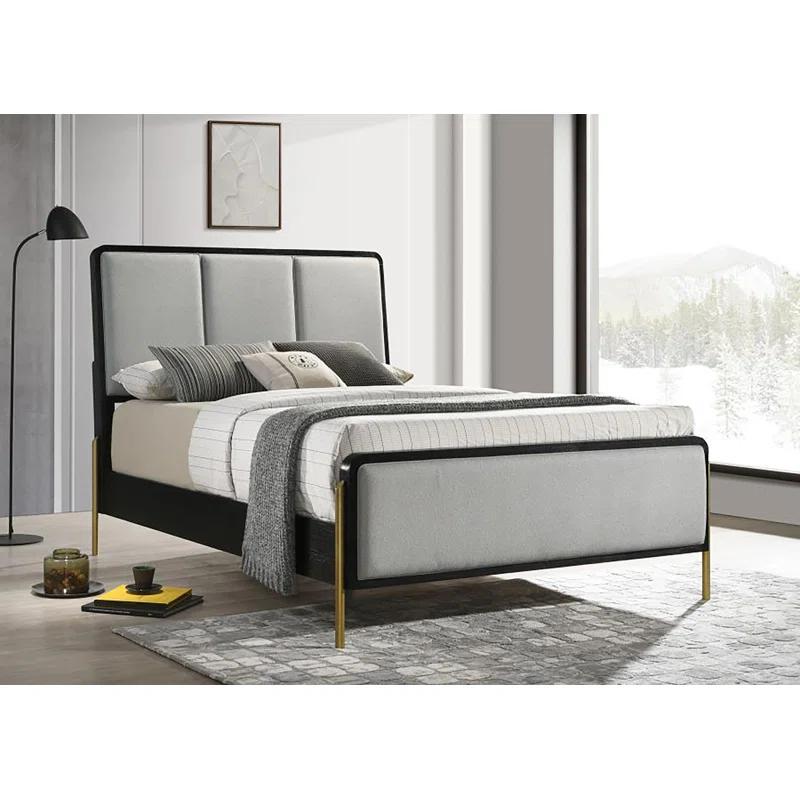 Benjara Fij Bed, 3 Block Panel Headboard, Slim Legs