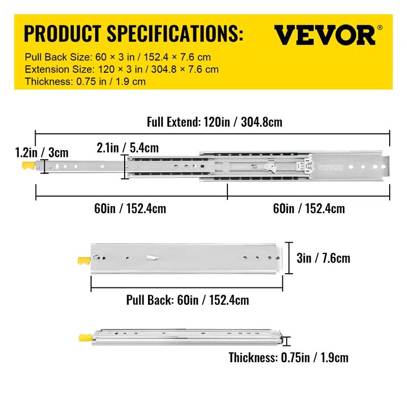 VEVOR Full Extension Soft Close Side Mount Metal Drawer Slide (Set of 2)