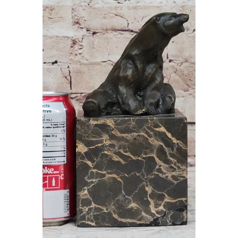 Bungalow Rose Art Deco Stylish Polar Bear Bronze Sculpture Marble Base Figurine Figure Hotcast