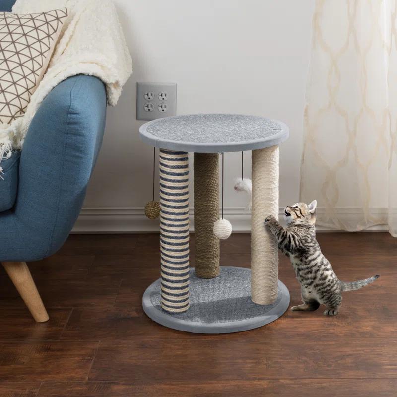 Cat Scratching Post - 3 Scratcher Posts with Carpeted Scratch Pad Base and Perch - Furniture Scratching Deterrent for Indoor Cats by PETMAKER