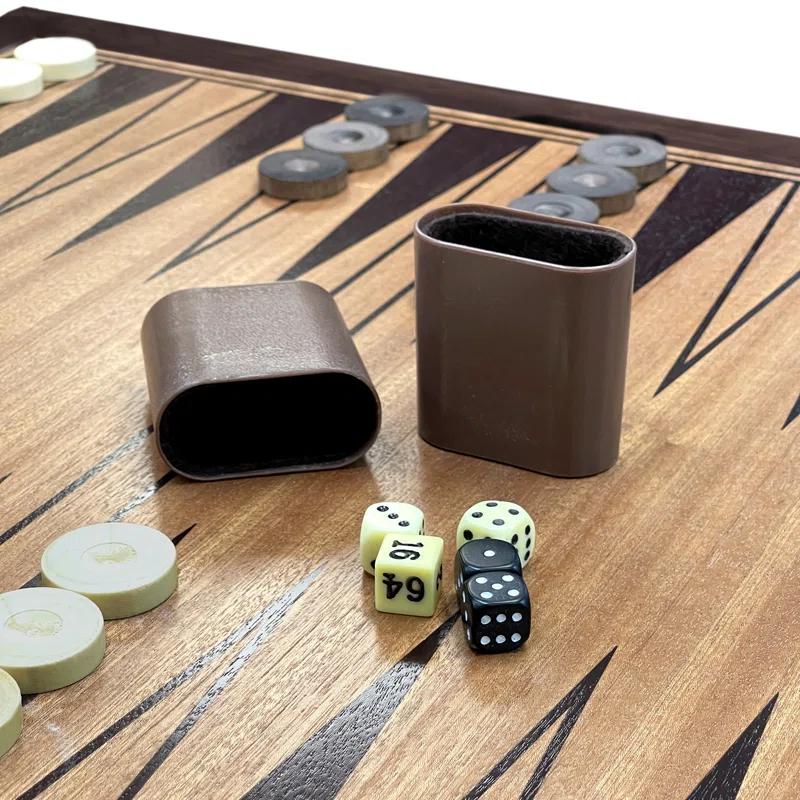 Sunnywood Wooden Chess Checkers and Backgammon 3 in 1 Combo Game Table Furniture Set, 25" x 25", 4" King