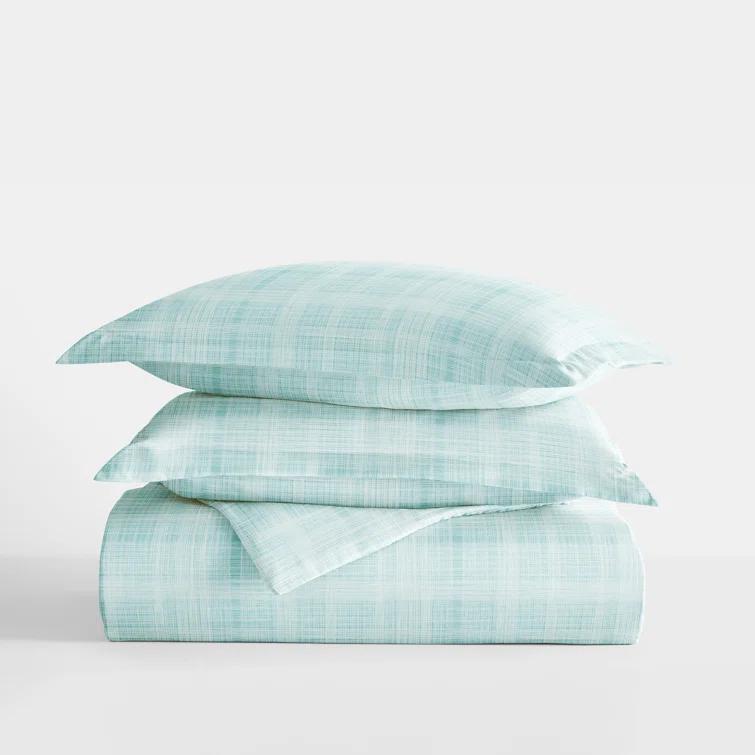 Aqua Plaid Microfiber Full/Queen Duvet Cover Set with Shams