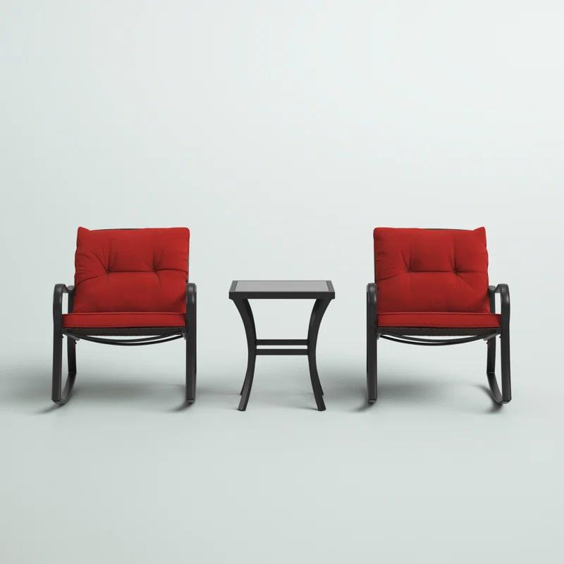 Mercury Row® Preciado 3 Piece Outdoor Patio Set With Cushions-Rocking Chair for Balcony, Lawn and Porch