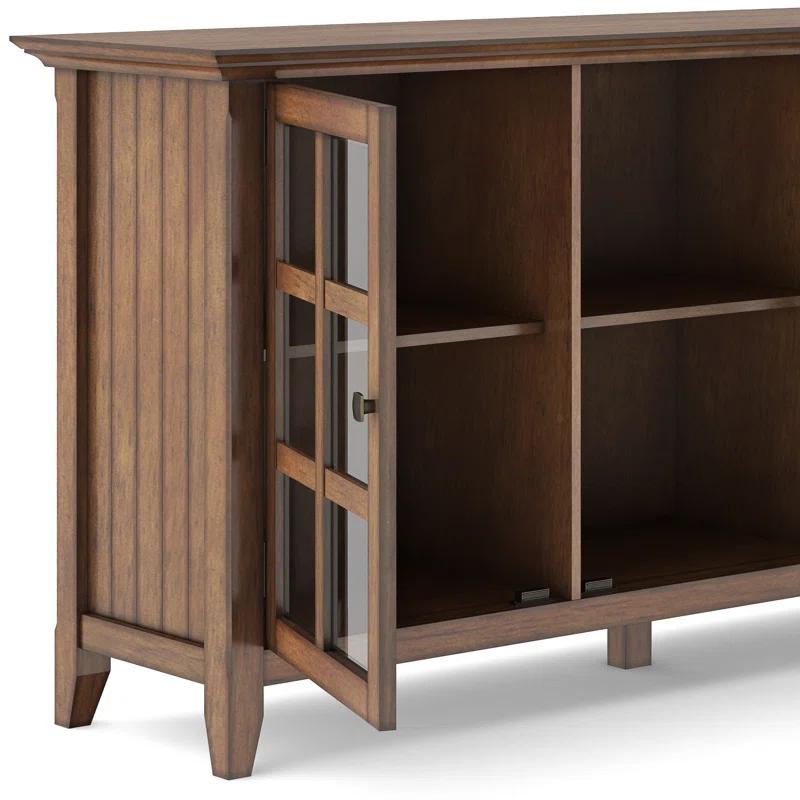 Simpli Home Acadian 62"W Solid Wood 3-Shelf Storage Cabinet with Tempered Glass Doors and Adjustable Shelves