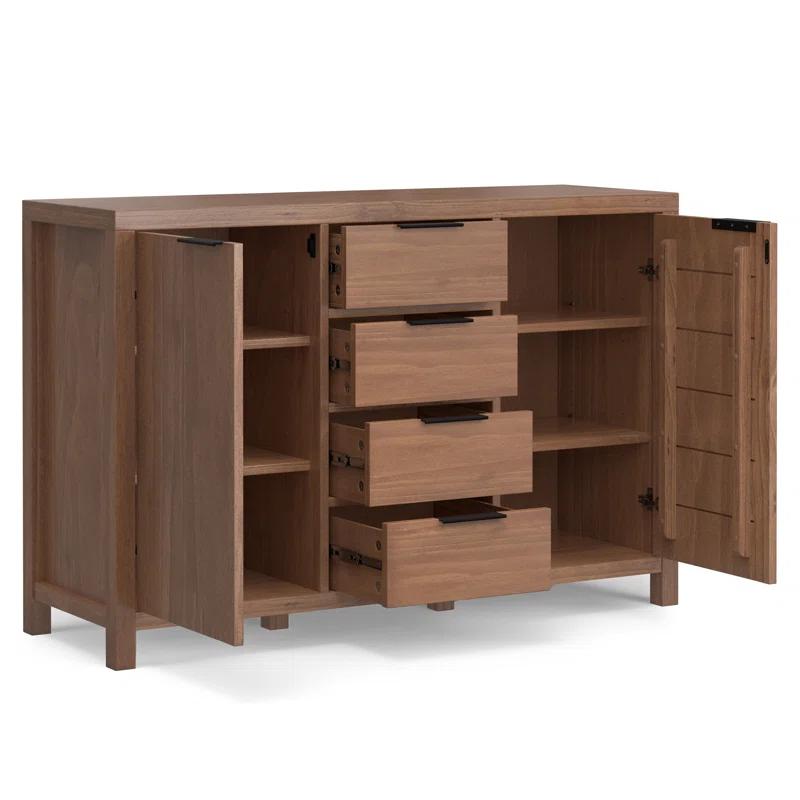 Simpli Home Hollander SOLID WOOD and Pine 54 inch x 18 inch Rectangle Contemporary Sideboard Buffet in Medium Saddle Brown