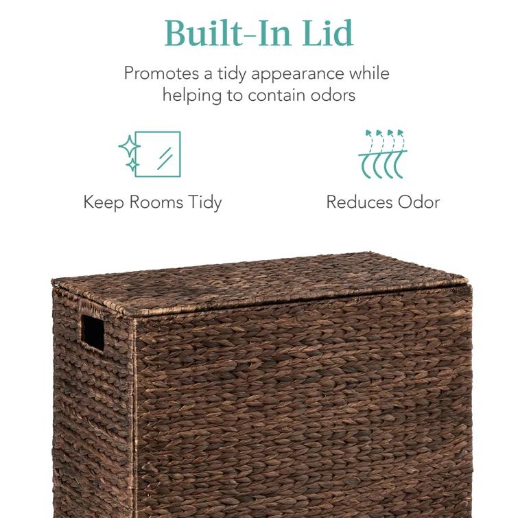 Bayou Breeze Large Water Hyacinth Double Laundry Hamper Basket w/ 2 Liner Bags, Handles