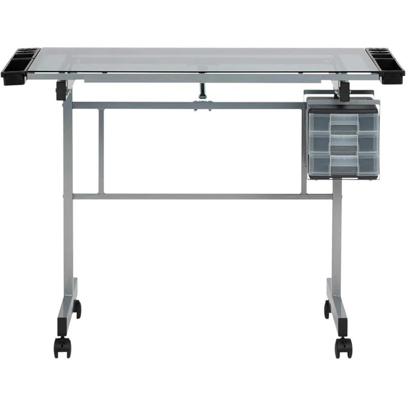Inbox Zero Craddock Adjustable Glass Top Metal Base Drafting Table