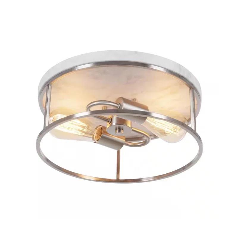 Marshel 13"W 2-Lightwith Black Marbled Base Flush Mount Light Fixture