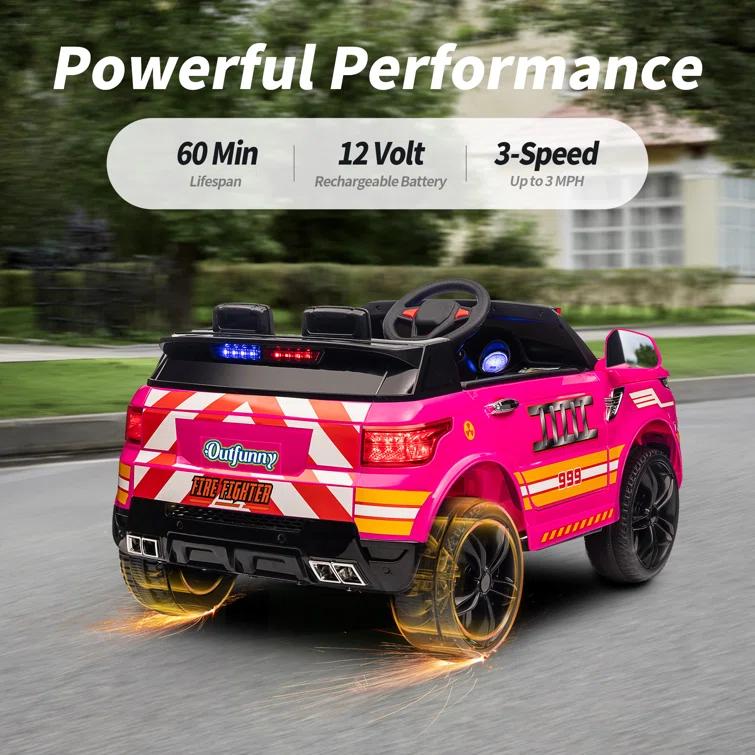 Outfunny Electric Police Car for Kids, 12 Volt Kids Ride on Toy Car with Remote Control, Bluetooth, Megaphone