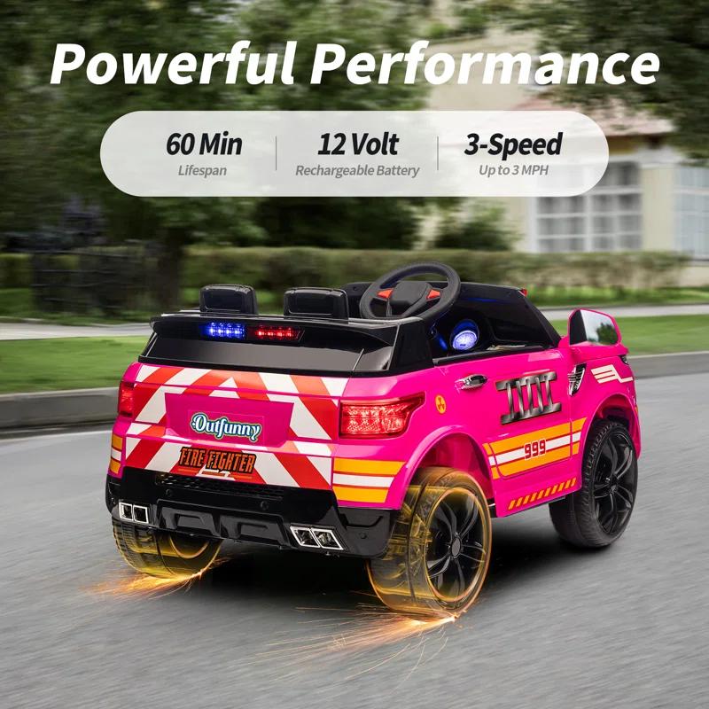 Outfunny Electric Police Car for Kids, 12 Volt Kids Ride on Toy Car with Remote Control, Bluetooth, Megaphone