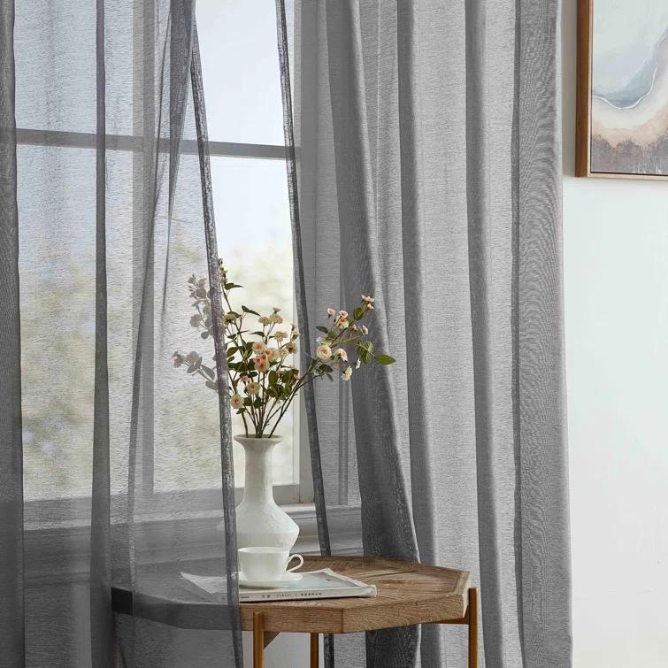 Ebern Designs Lauren Polyester Semi Sheer Curtain Pair (Set of 2)