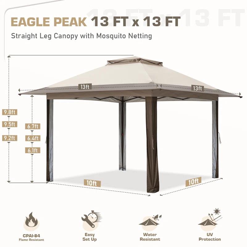 EAGLE PEAK Pop up Patio Gazebo 13 Ft. W x 13 Ft. D Metal Patio