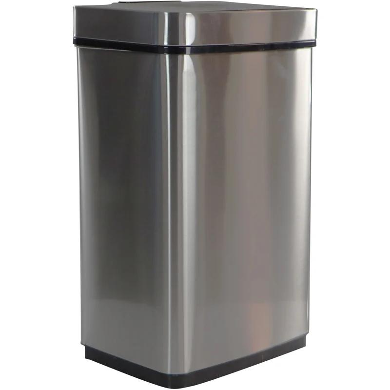 Silver Stainless Steel Touchless 16-Gallon Trash Can