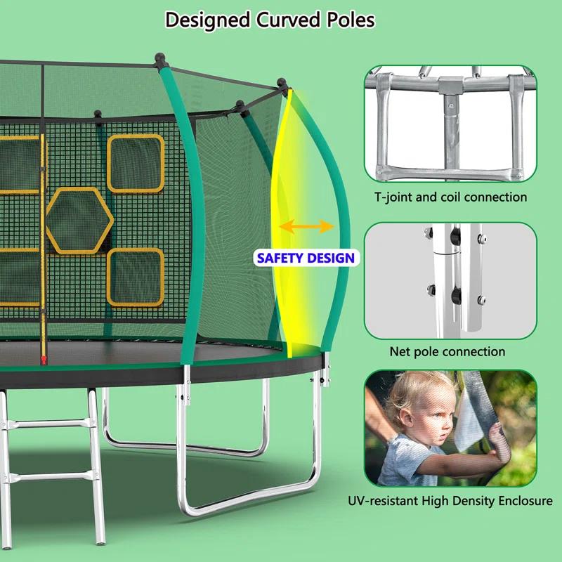 WANDINGT 14FT Trampoline With Enclosure - Recreational Trampolines With Ladder, ASTM Approval Outdoor Trampoline For Kids