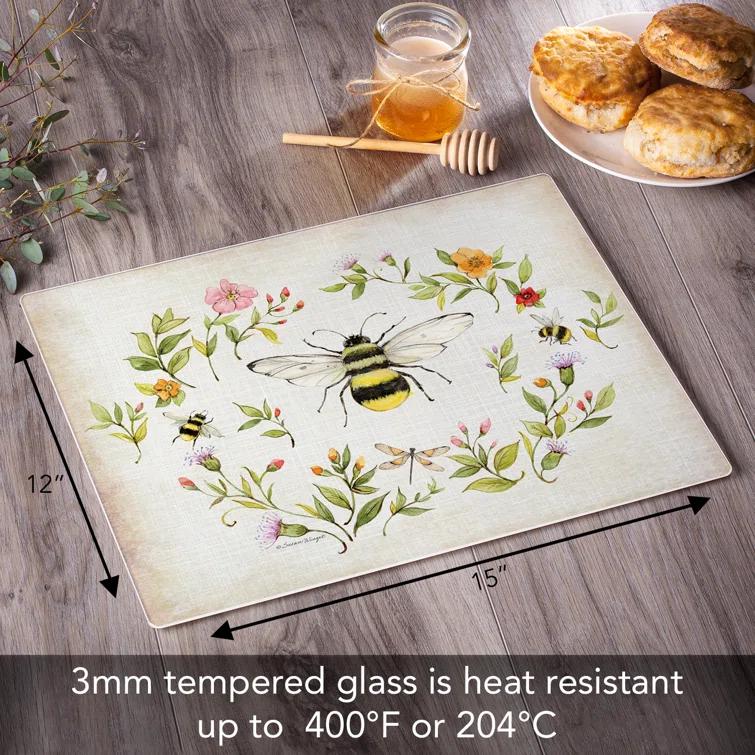 CounterArt CounterArt Bee Wreath 3mm Glass Cutting Board 15” x 12”