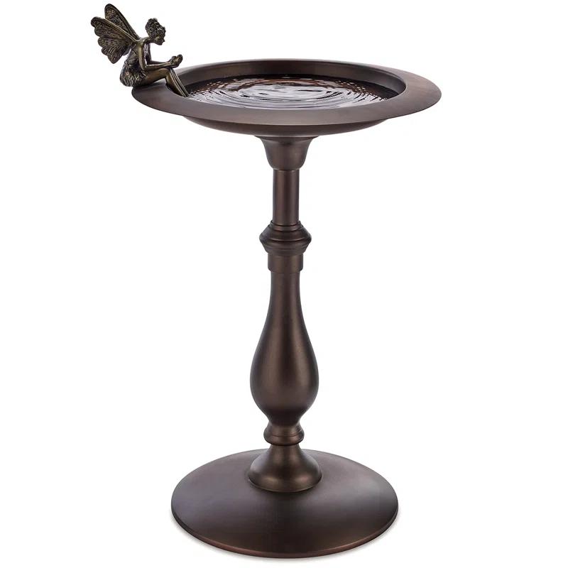 Bronze Pedestal Bird Bath with Decorative Fairy