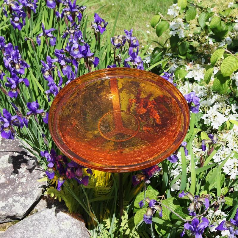 Winston Porter Crackle Glass Birdbath Bowl with Stake, 14-in