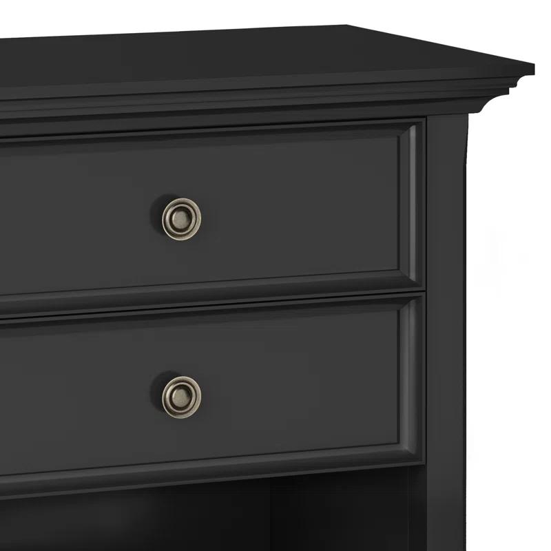 Simpli Home Amherst 24"W 2-Drawer Solid Wood Nightstand with Open Shelf