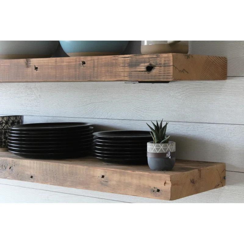 Urban Legacy Reclaimed Barn Joist Deep Floating Shelves with Low Profile Brackets