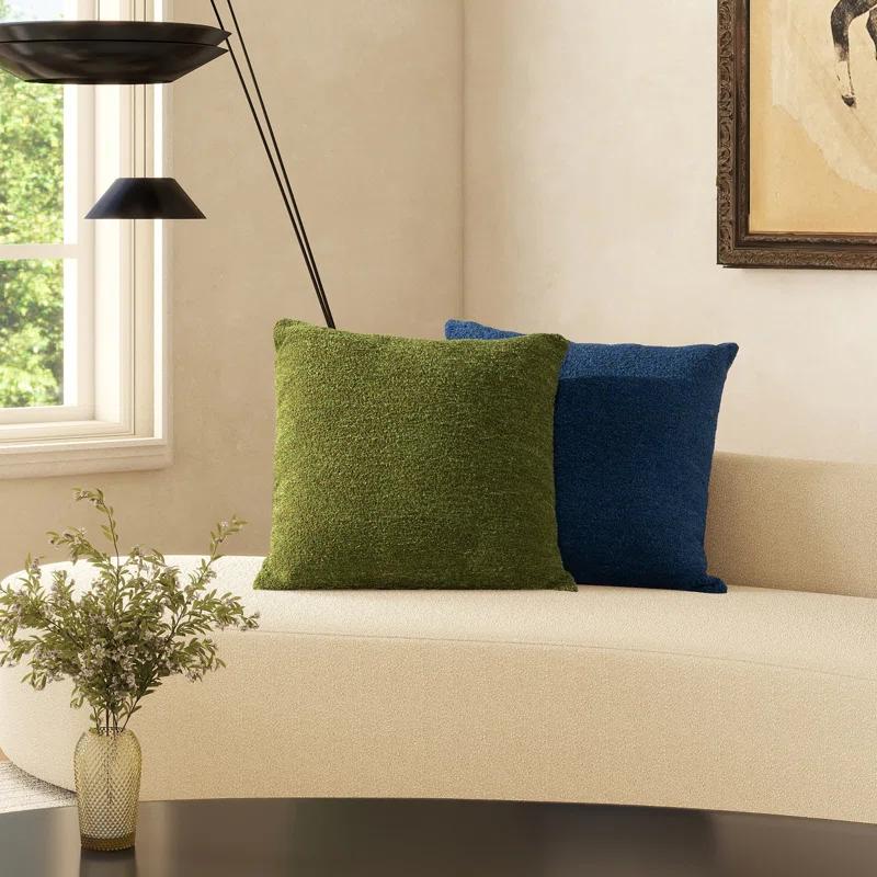 Jennifer Taylor Home Astrid 20" Square Accent Throw Pillow Cover With Feather Insert, Cerulean Blue Boucle