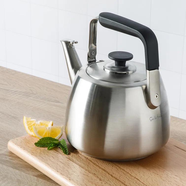 Sur La Table Kitchen Essentials Sur La Table Kitchen Essential Large 2 QT Heavy Gauge Brushed Stainless Steel Whistling Tea Kettle