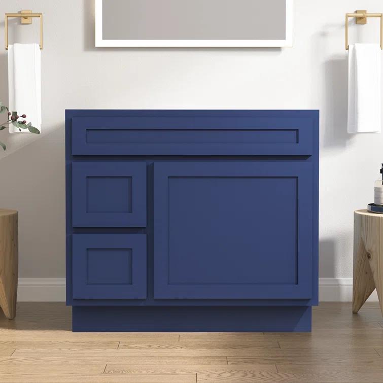 Vanity Art 36 Inch Single Shutter Door Bathroom Vanity Base Cabinet with 2 Functioning Shaker Drawers, Strudy Floor Mount Storage Cabinet Organizer for Bedroom, Living Room, Kitchen, VA4036-2LBLUE