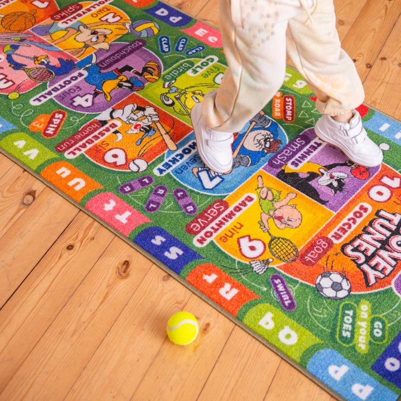 KC Cubs Looney Tunes Hopscotch Number Educational Learning Fun Game Non Slip Kids Rug Classroom Playroom