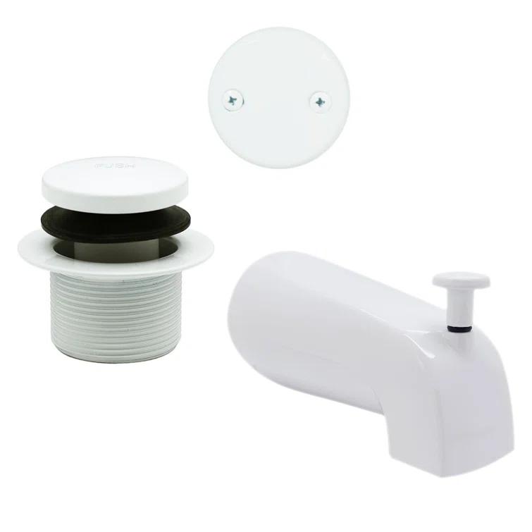 Westbrass 5-1/4" Front Diverter Tub Spout with Tip-Toe Drain and 2-Hole Overflow Trim CO531-26