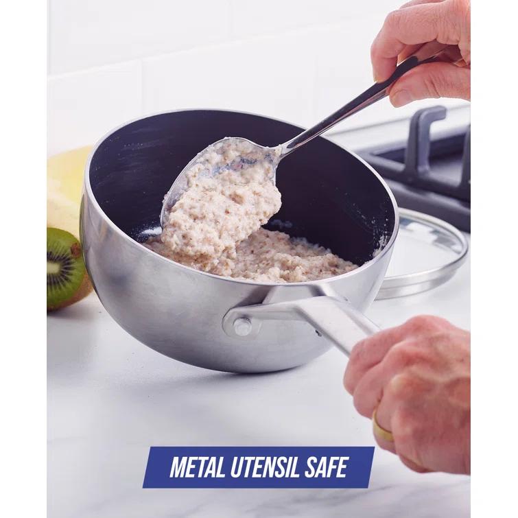 Blue Diamond Blue Diamond Cookware Tri-Ply Stainless Steel Ceramic Nonstick, 2.5QT Chef Saute Pan With Lid, PFAS-Free, Multi Clad, Induction, Dishwasher Safe, Oven Safe, Silver