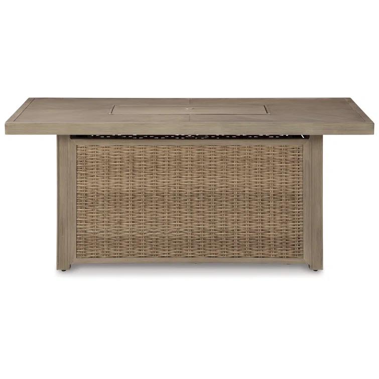 Beachcrest Home™ Danny Rectangle Resin/Wicker Propane Fire Pit Table with Hidden Fuel Tank
