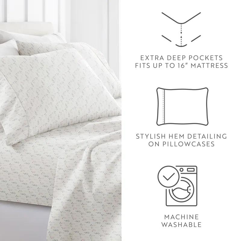 IEnjoy Home 4 Piece Sheet Set Patterned Microfiber Ultra Soft Bedding in Floral Dream