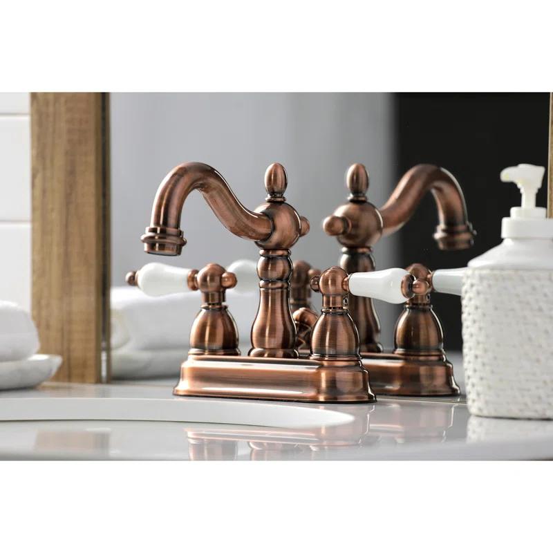 Kingston Brass Heritage Two-Handle 3-Hole Deck Mount 4" Centerset Bathroom Faucet with Plastic Pop-Up