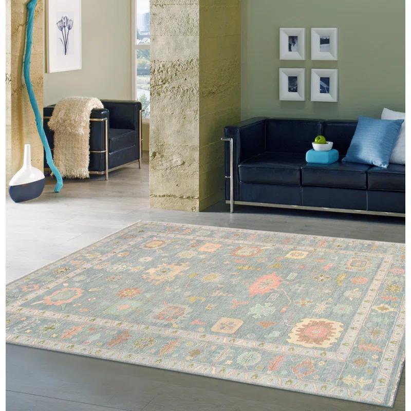 Pasargad Oushak Hand-Knotted Wool Light Blue/Orange Area Rug