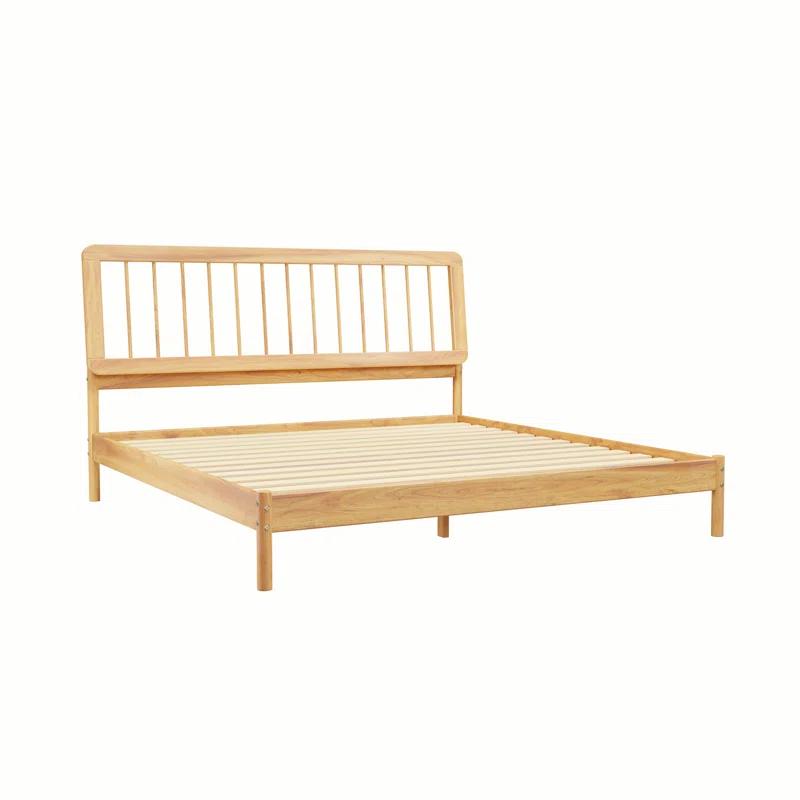 George Oliver Mid-Century Modern Solid Wood King Spindle Bed – Natural Pine