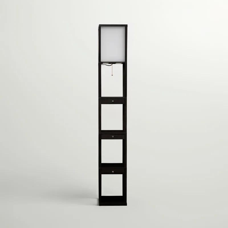 Brightech Maxwell 72" Traditional LED Shelf Floor Lamp with Black Finish, 4 Built-In Shelves, 3 Storage Drawers, Bulb Included