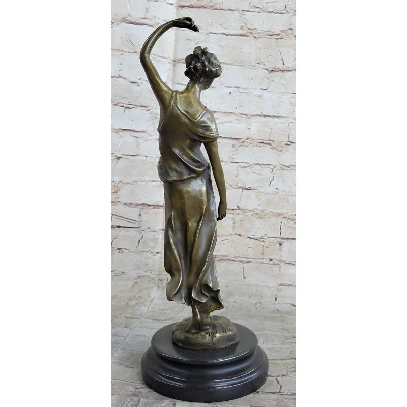 Bloomsbury Market Avello Victorian Girl Signed Sculpture Elegant Art Nouveau Bronze Statue Figurine Deco