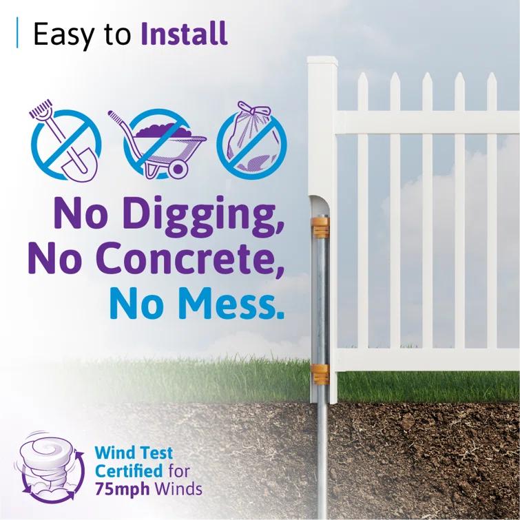 WamBam No-Dig Fence 4ft H x 6ft W (1 Panel + 1 Post) No Dig WamBam Nantucket Fence Kit, White Vinyl Picket Fence Panel, Easy DIY Installation Fence Panel Kit, Durable Outdoor Fence for Yard or Garden, BL19101
