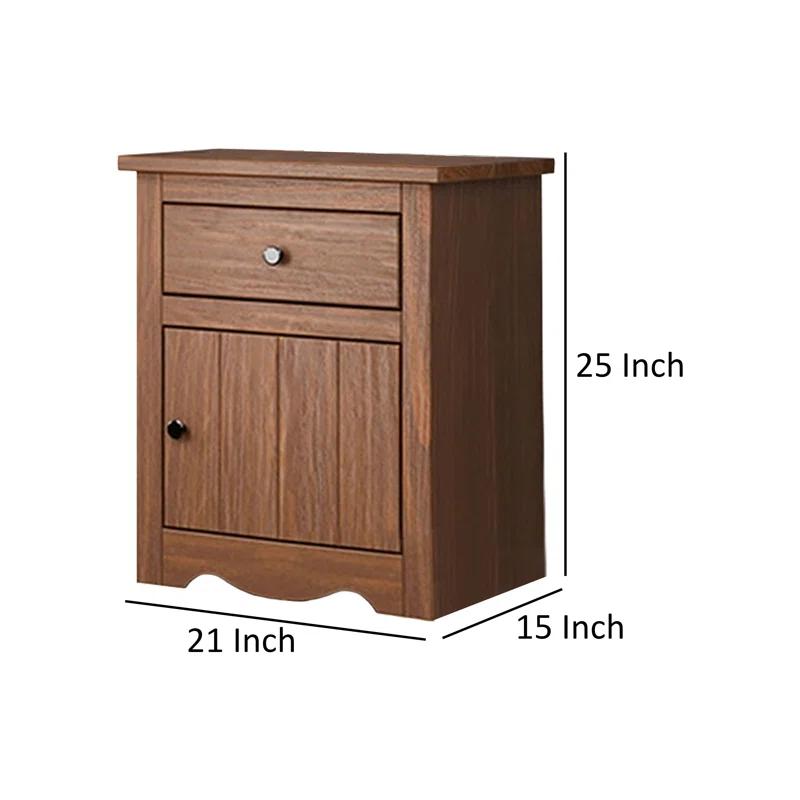 Benjara Stav Nightstand, 1 Drawer And Door, 25 Inch, Plank Style, Solid Wood