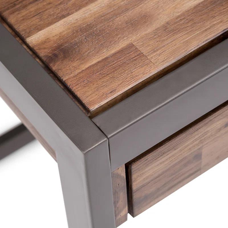 Simpli Home Erina 48"W Solid Acacia Wood Small Desk, Industrial Style with Keyboard Tray and 2 Drawers
