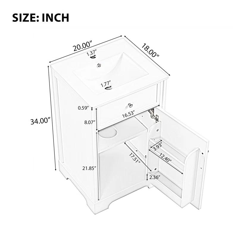 Jeltyprey 20" Bathroom Vanity with Sink, Bathroom Cabinet with Soft Closing Door