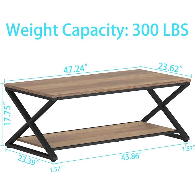 47 Inch Table with Storage Shelf, 2 Tier Rectangle Center Table Minimalist Home Tea Coffee Table