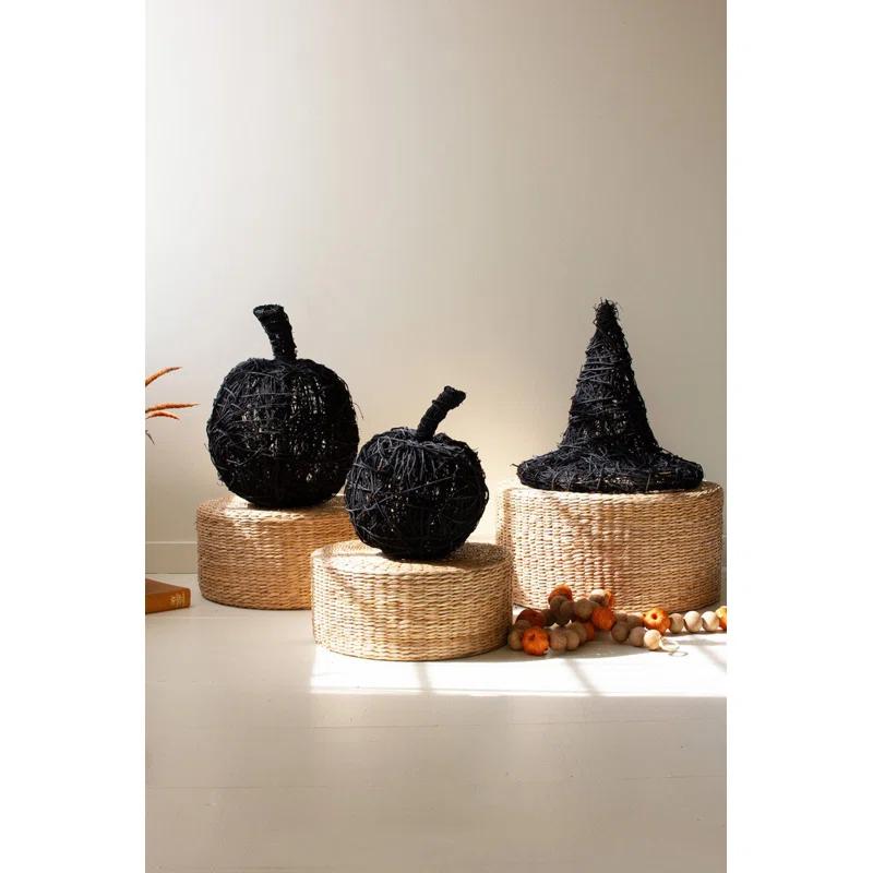 SET OF TWO PAINTED TWIG PUMPKINS - BLACK